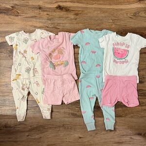 Carter's Baby Girls Pajama Sets - 9 Month - Cowgirl and Watermelon themes pink